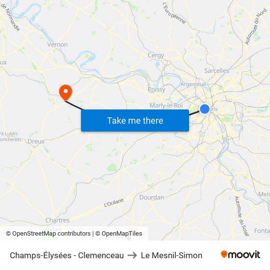 Champs-Élysées - Clemenceau to Le Mesnil-Simon map