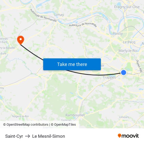 Saint-Cyr to Le Mesnil-Simon map