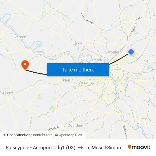 Roissypole - Aéroport Cdg1 (D3) to Le Mesnil-Simon map