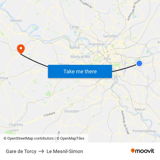 Gare de Torcy to Le Mesnil-Simon map