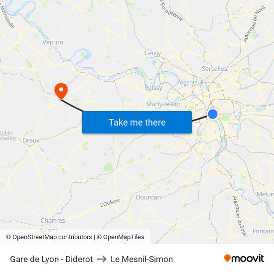 Gare de Lyon - Diderot to Le Mesnil-Simon map