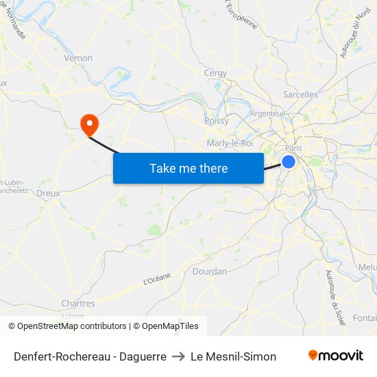 Denfert-Rochereau - Daguerre to Le Mesnil-Simon map