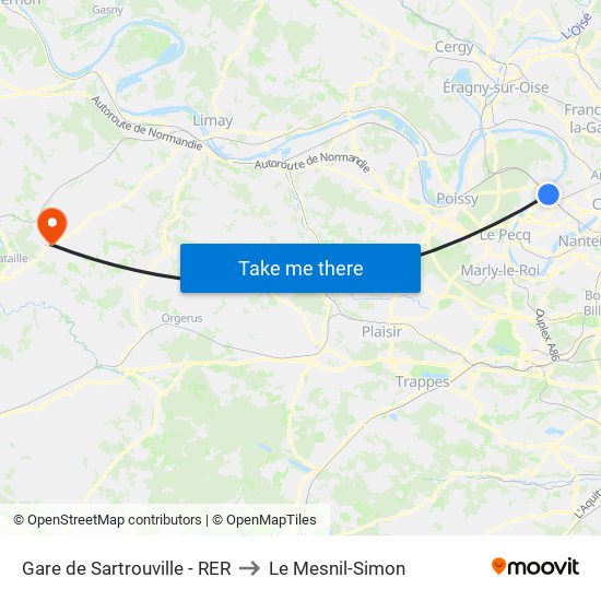 Gare de Sartrouville - RER to Le Mesnil-Simon map