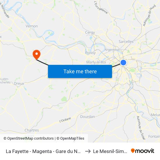 La Fayette - Magenta - Gare du Nord to Le Mesnil-Simon map