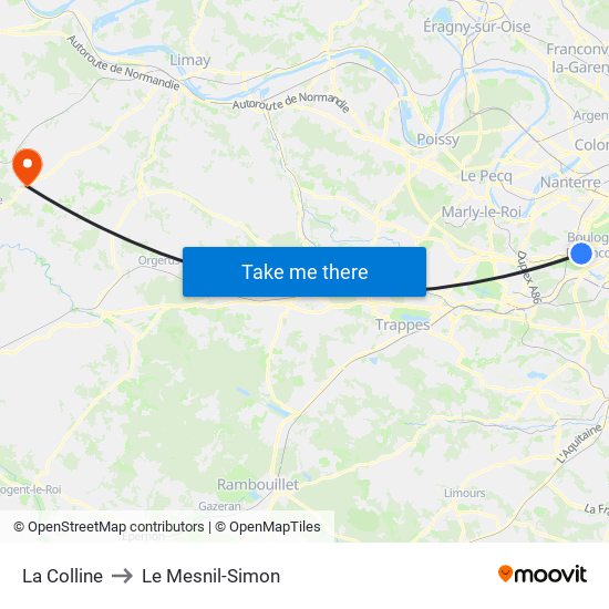 La Colline to Le Mesnil-Simon map