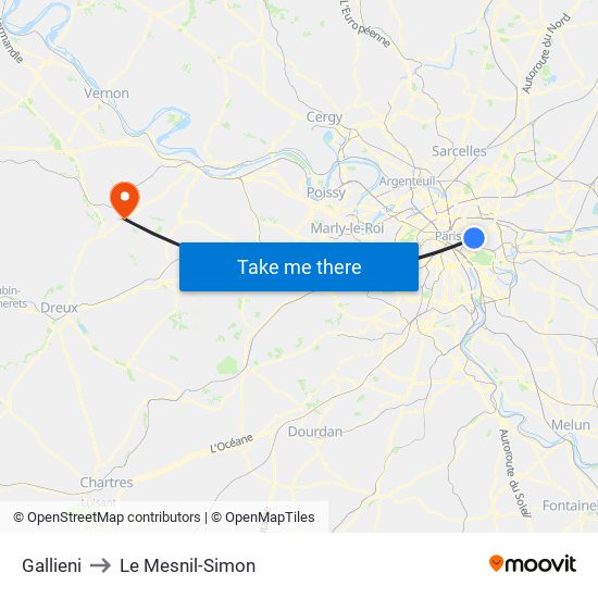 Gallieni to Le Mesnil-Simon map