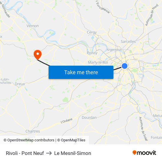 Rivoli - Pont Neuf to Le Mesnil-Simon map