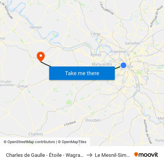 Charles de Gaulle - Étoile - Wagram to Le Mesnil-Simon map