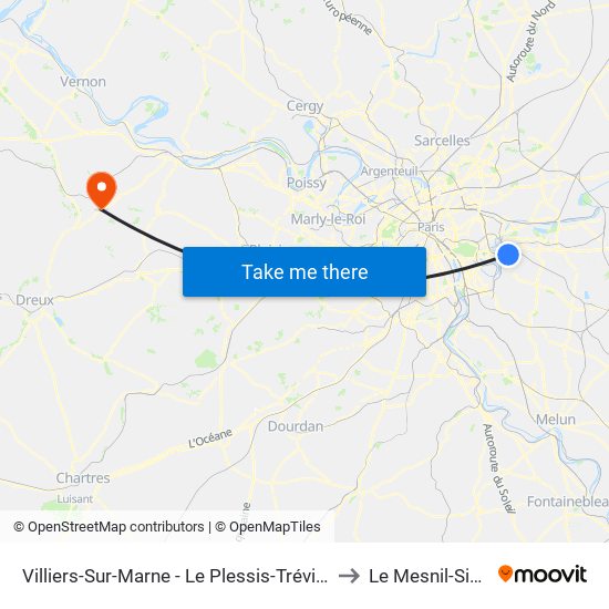 Villiers-Sur-Marne - Le Plessis-Trévise RER to Le Mesnil-Simon map