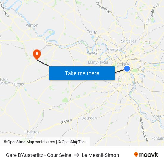 Gare D'Austerlitz - Cour Seine to Le Mesnil-Simon map
