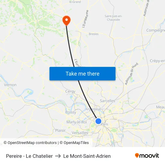 Pereire - Le Chatelier to Le Mont-Saint-Adrien map