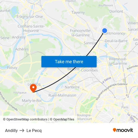 Andilly to Le Pecq map