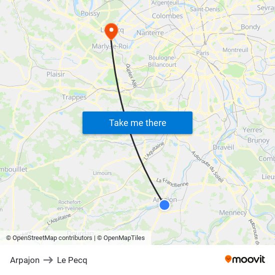 Arpajon to Le Pecq map