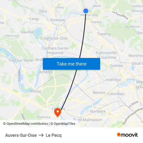 Auvers-Sur-Oise to Le Pecq map