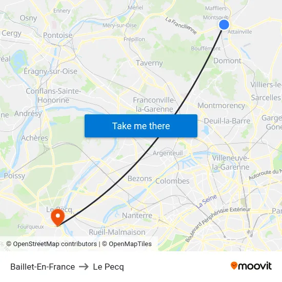Baillet-En-France to Le Pecq map