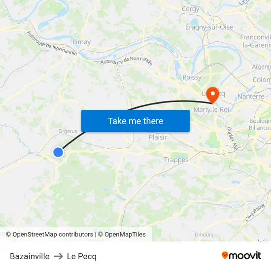 Bazainville to Le Pecq map