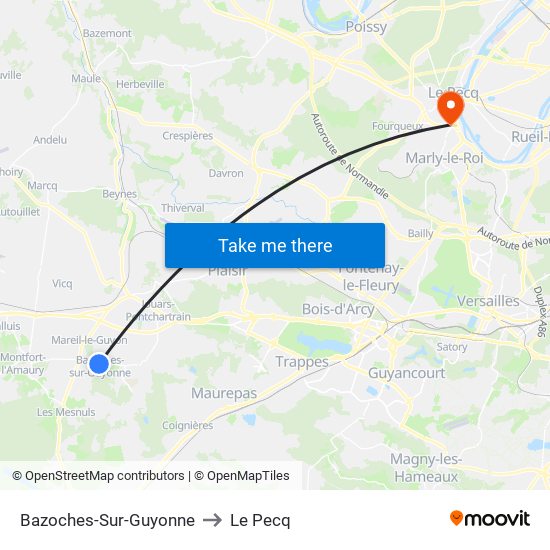 Bazoches-Sur-Guyonne to Le Pecq map