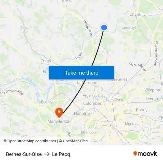 Bernes-Sur-Oise to Le Pecq map