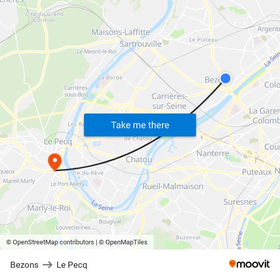 Bezons to Le Pecq map