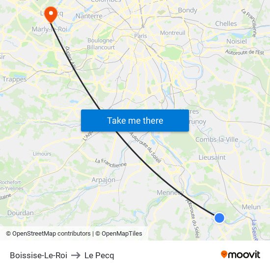 Boissise-Le-Roi to Le Pecq map
