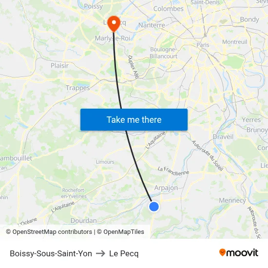 Boissy-Sous-Saint-Yon to Le Pecq map