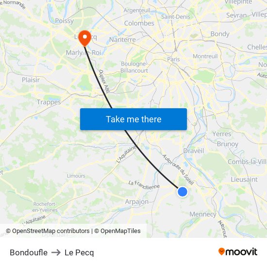 Bondoufle to Le Pecq map