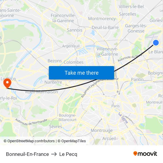 Bonneuil-En-France to Le Pecq map