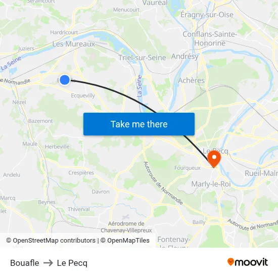 Bouafle to Le Pecq map