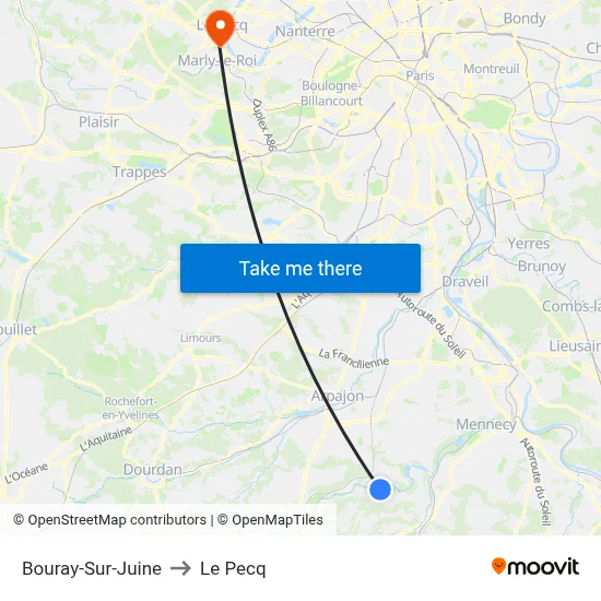 Bouray-Sur-Juine to Le Pecq map