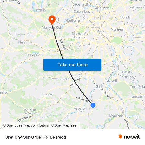 Bretigny-Sur-Orge to Le Pecq map
