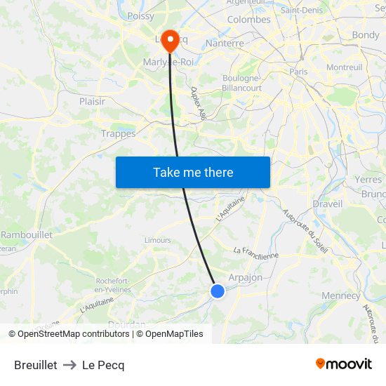 Breuillet to Le Pecq map