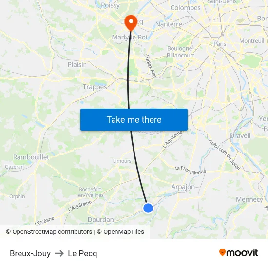 Breux-Jouy to Le Pecq map