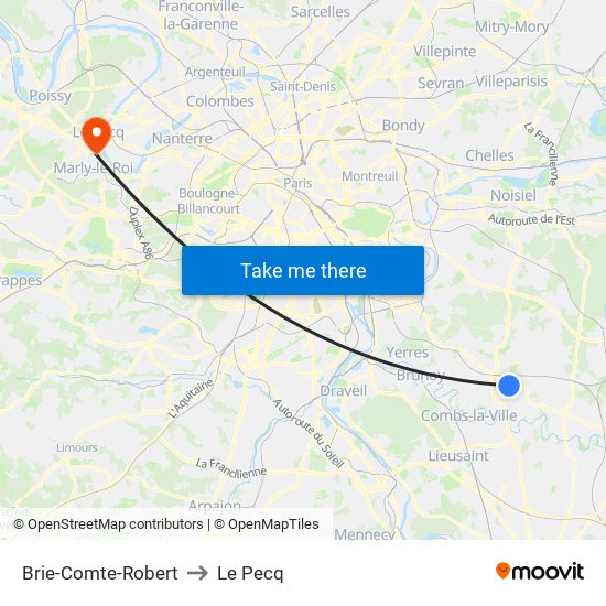 Brie-Comte-Robert to Le Pecq map