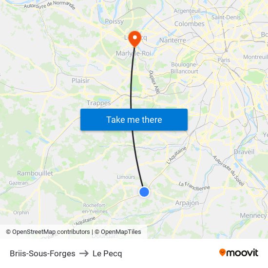 Briis-Sous-Forges to Le Pecq map