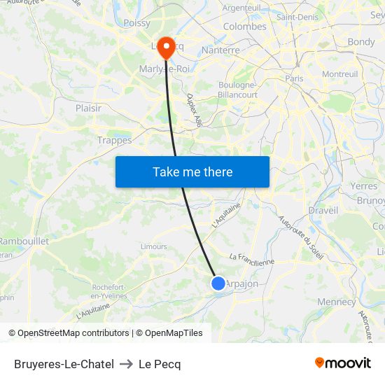 Bruyeres-Le-Chatel to Le Pecq map