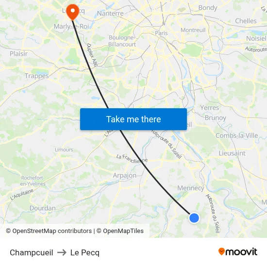 Champcueil to Le Pecq map