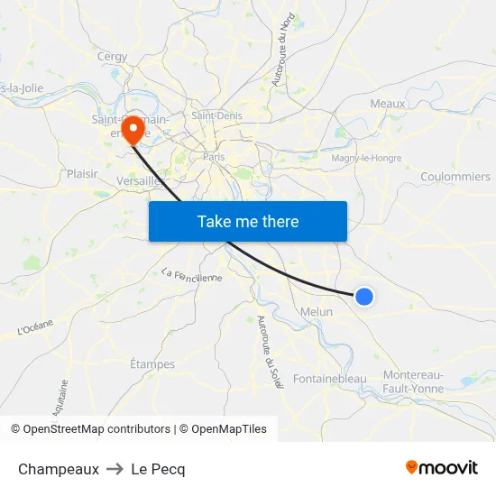 Champeaux to Le Pecq map