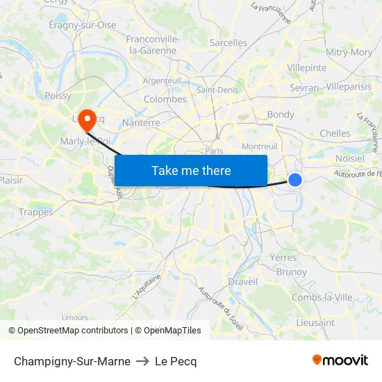 Champigny-Sur-Marne to Le Pecq map