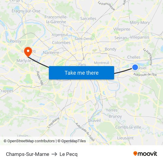 Champs-Sur-Marne to Le Pecq map