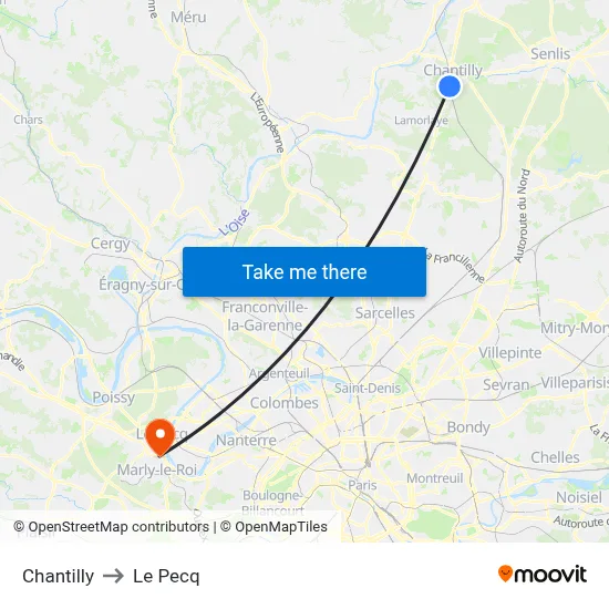 Chantilly to Le Pecq map