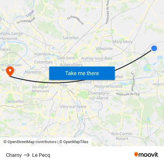 Charny to Le Pecq map