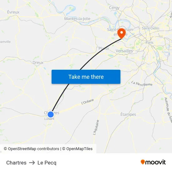 Chartres to Le Pecq map
