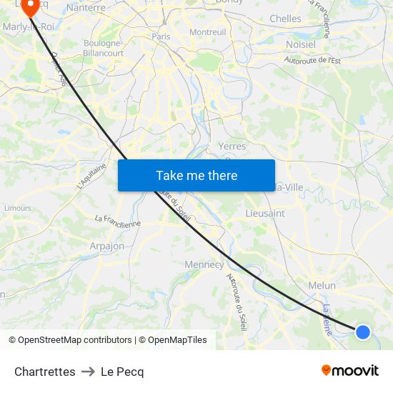 Chartrettes to Le Pecq map