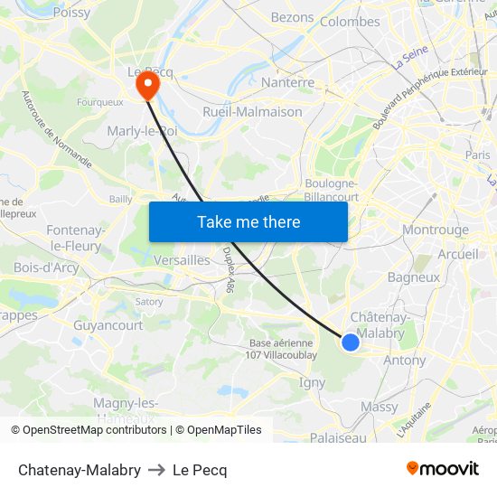 Chatenay-Malabry to Le Pecq map