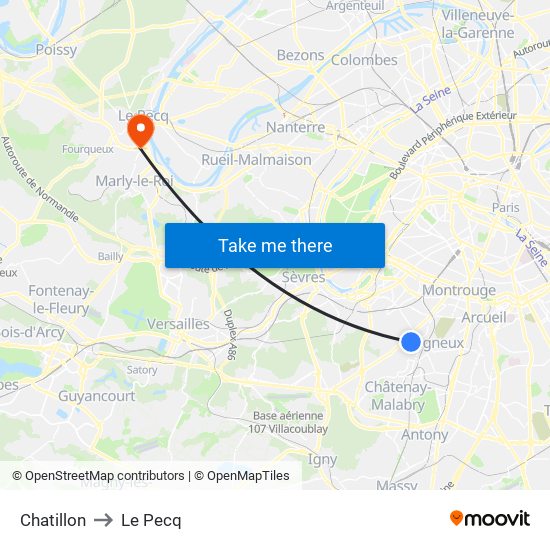 Chatillon to Le Pecq map