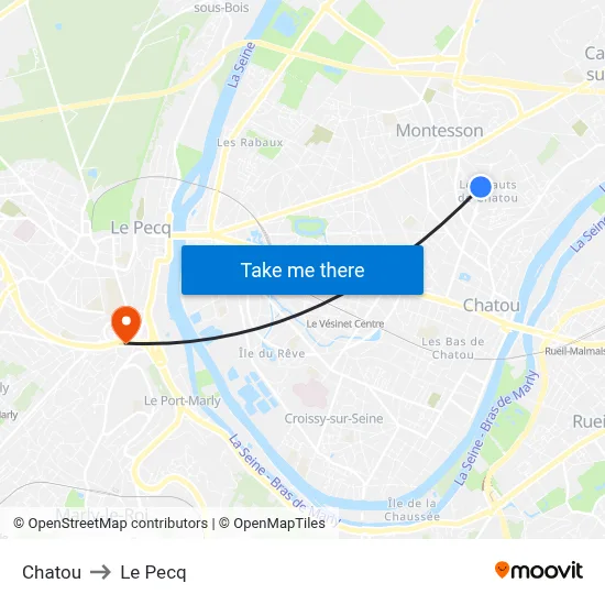 Chatou to Le Pecq map