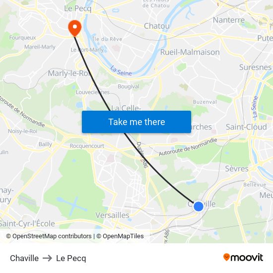 Chaville to Le Pecq map