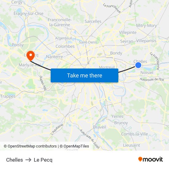 Chelles to Le Pecq map