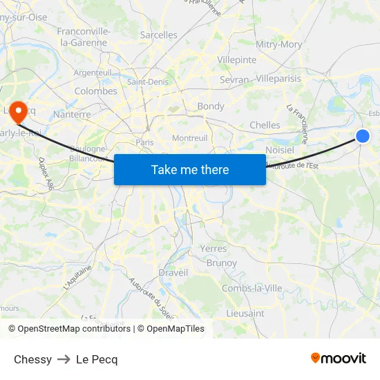 Chessy to Le Pecq map