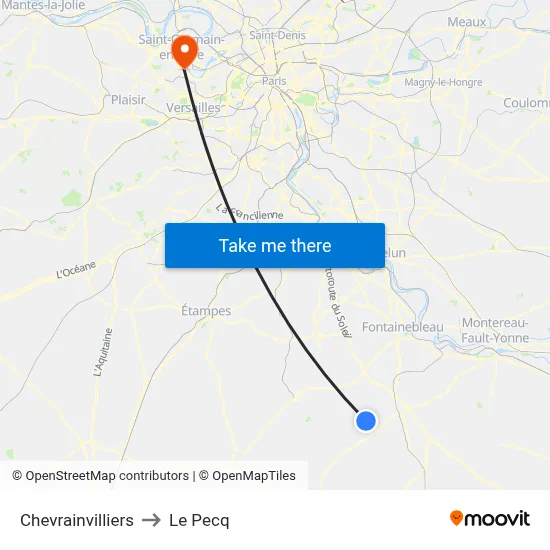 Chevrainvilliers to Le Pecq map